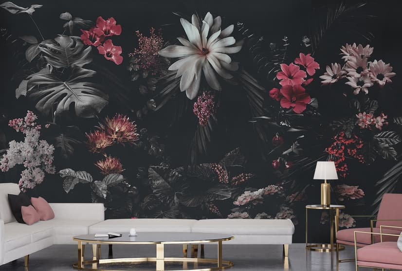Dark Floral Garden Wallpaper Mural