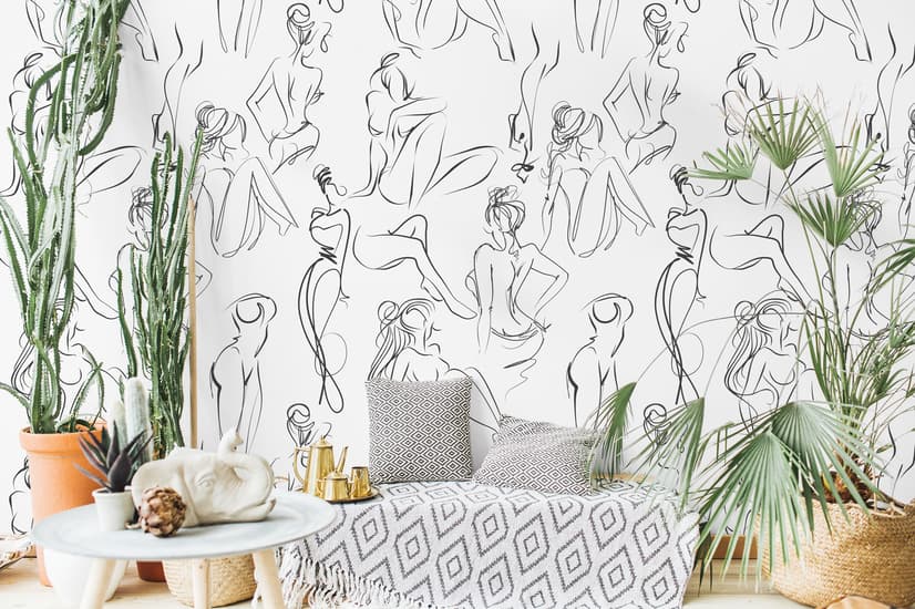 Female Body Line Art Wallpaper Mural