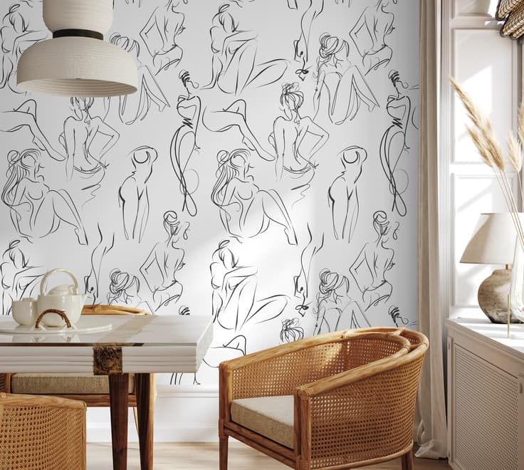 Female Body Line Art Wallpaper Mural