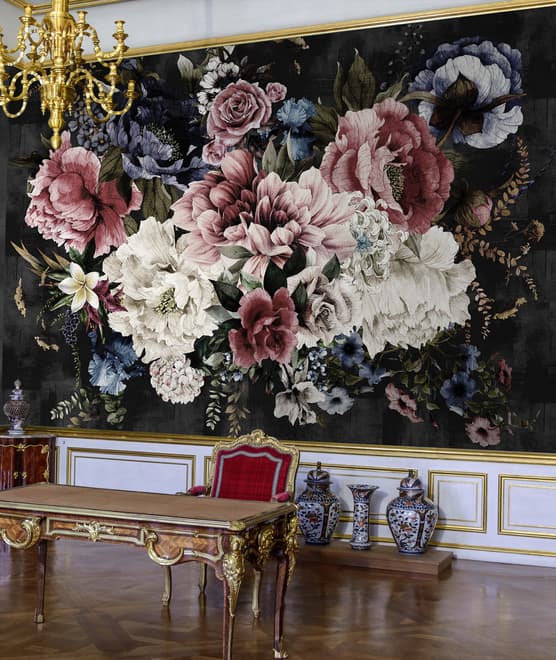 Watercolor Dark Peony Floral Wallpaper Mural