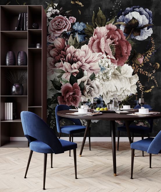 Watercolor Dark Peony Floral Wallpaper Mural
