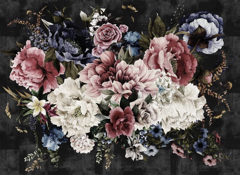 Watercolor Dark Peony Floral Wallpaper Mural