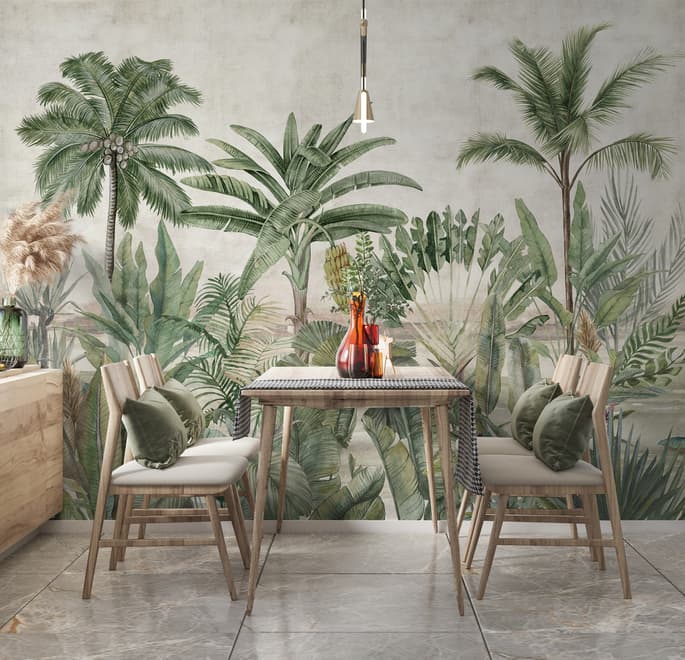Watercolor Vintage Tropical Forest Wallpaper Mural