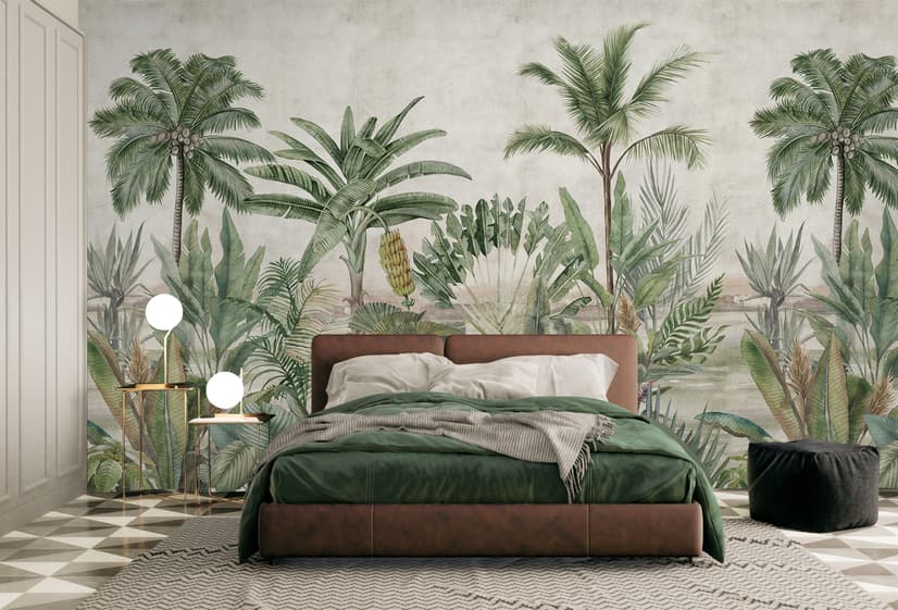 Papier peint panoramique aquarelle vintage forêt tropicale