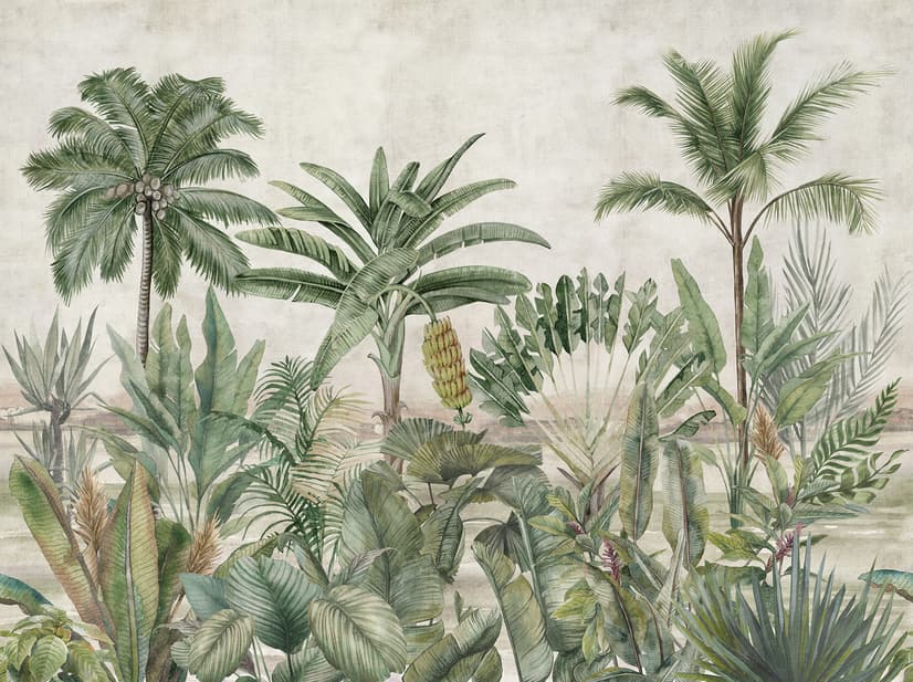 Papier peint panoramique aquarelle vintage forêt tropicale