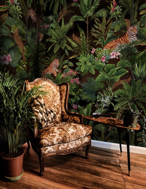 Dark Tropical Trees with Tigers Wallpaper Mural