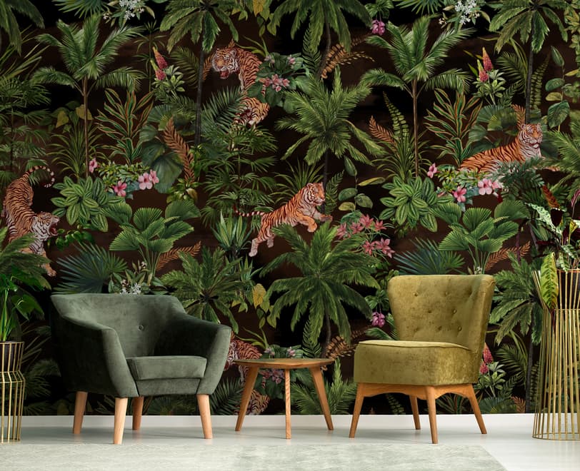 Dark Tropical Trees with Tigers Wallpaper Mural