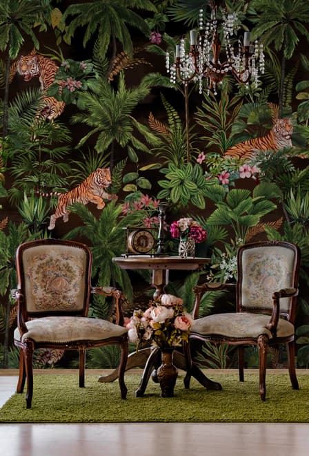 Dark Tropical Trees with Tigers Wallpaper Mural