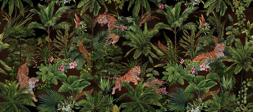Dark Tropical Trees with Tigers Wallpaper Mural
