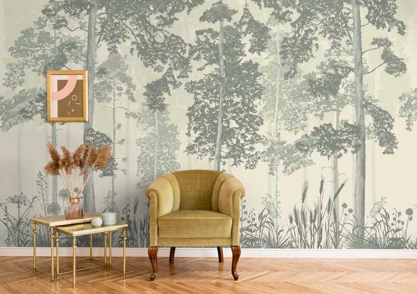 Monochrome Tree Forest Silhouette Wallpaper Mural