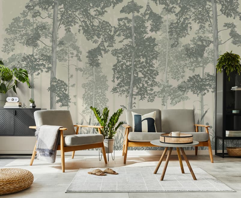 Monochrome Tree Forest Silhouette Wallpaper Mural