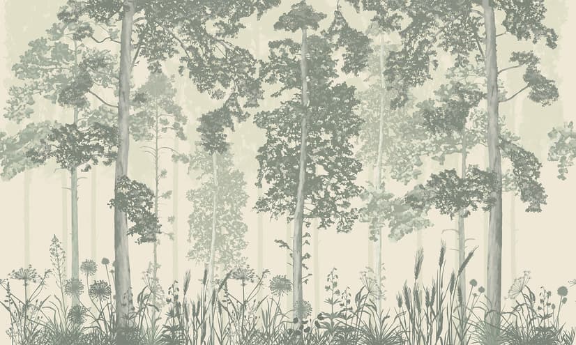 Monochrome Tree Forest Silhouette Wallpaper Mural