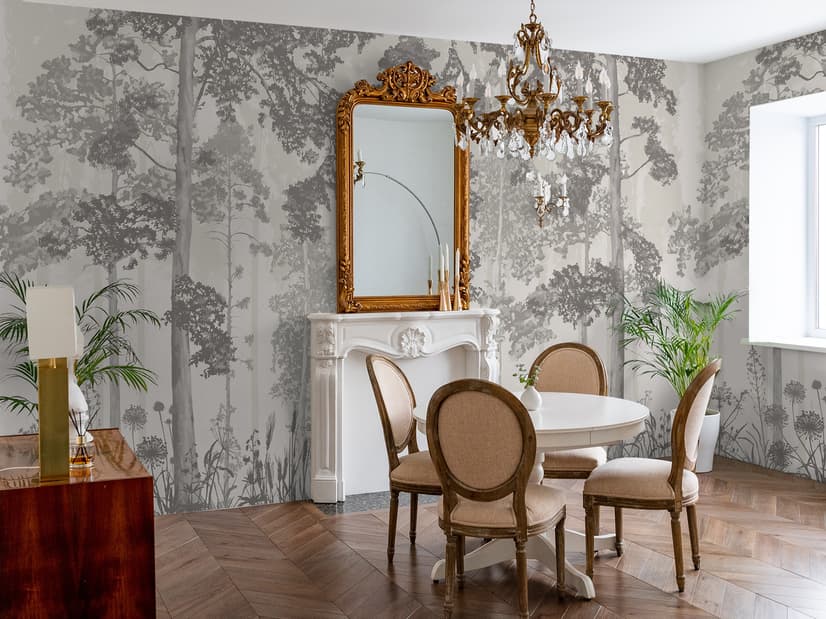 Monochrome Tree Forest Silhouette Wallpaper Mural
