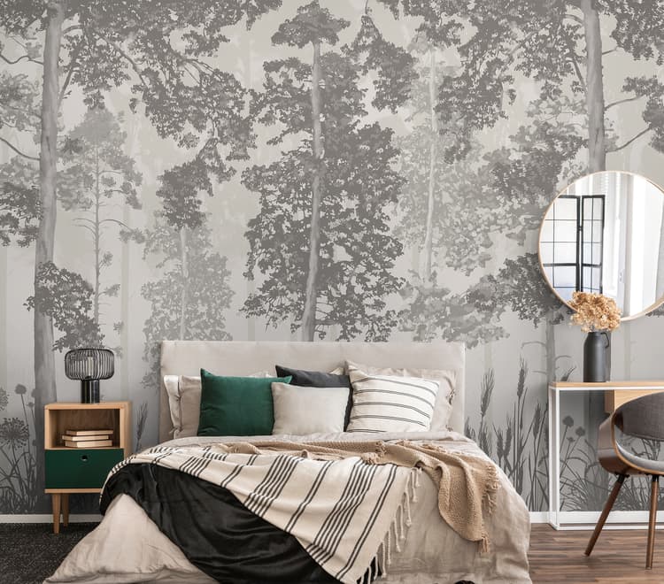 Monochrome Tree Forest Silhouette Wallpaper Mural