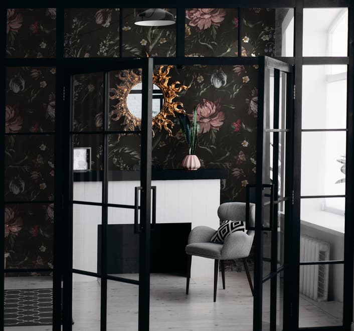 Dutch Flower Peony with Tulips Dark Floral Wallpaper Mural