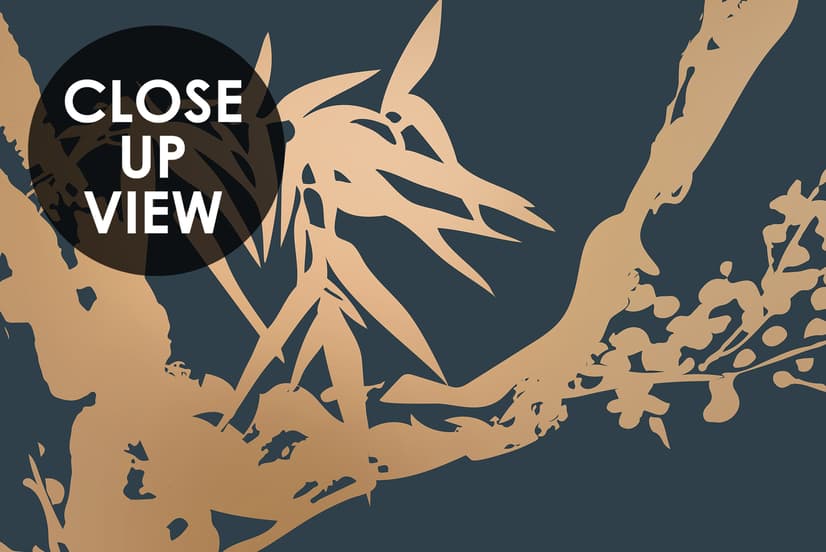 Gold Faux Tree Blossom Branch Silhouette with Birds Wallpaper Mural