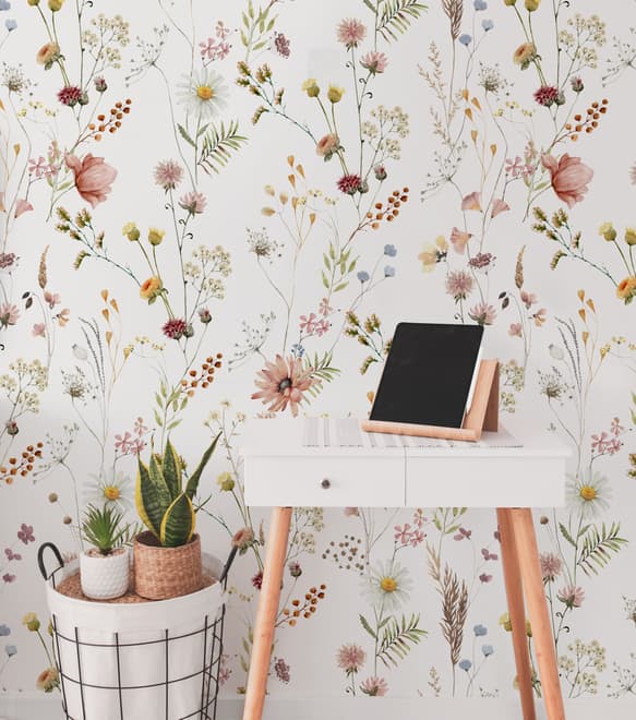 Watercolor Soft Wild Flowers Wallpaper Mural