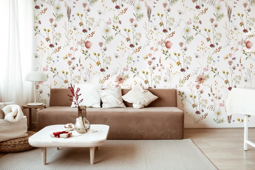 Watercolor Soft Wild Flowers Wallpaper Mural