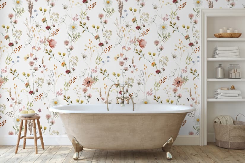 Watercolor Soft Wild Flowers Wallpaper Mural