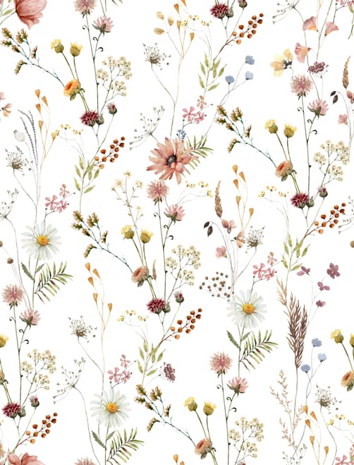 Watercolor Soft Wild Flowers Wallpaper Mural