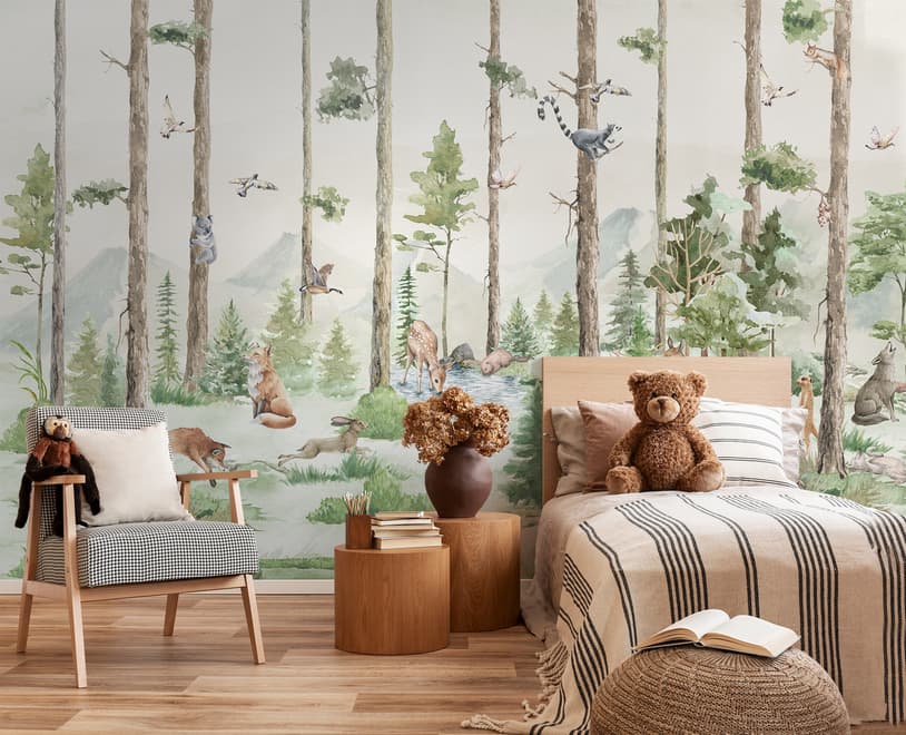 Kids Forest Animals in the Jungle Wallpaper Mural
