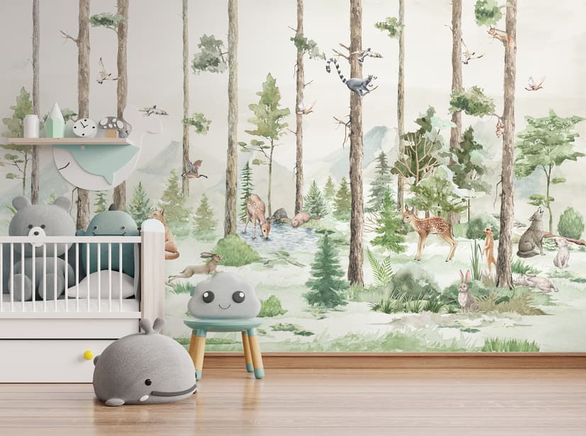 Kids Forest Animals in the Jungle Wallpaper Mural