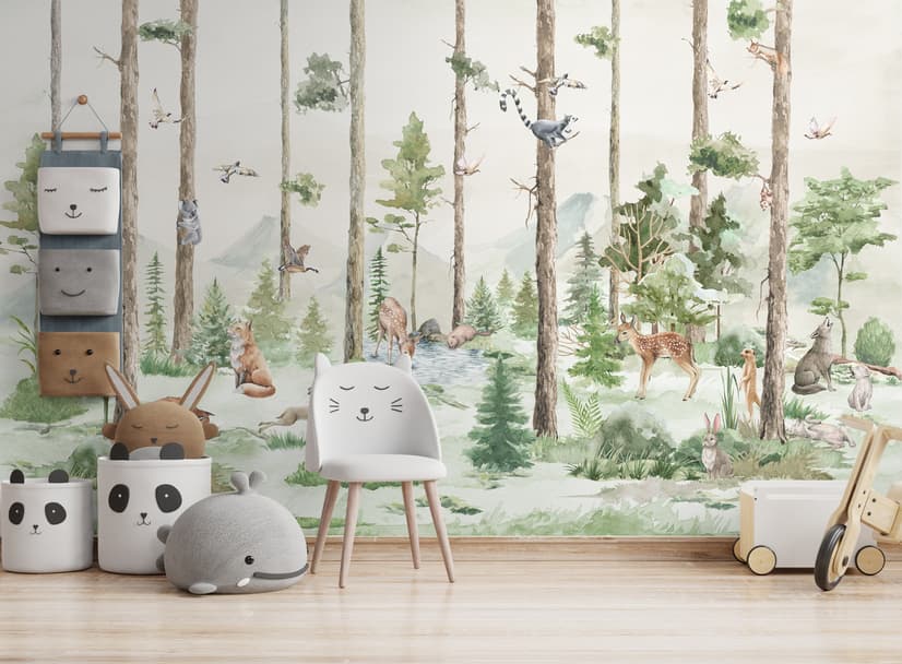 Kids Forest Animals in the Jungle Wallpaper Mural