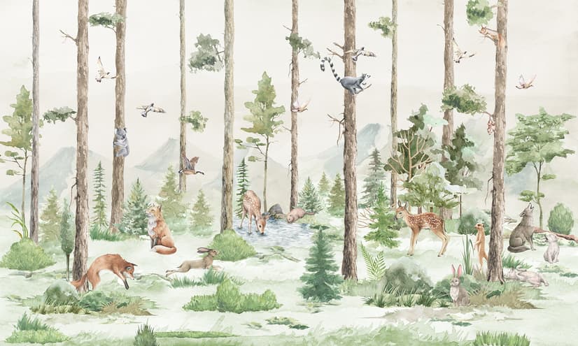 Kids Forest Animals in the Jungle Wallpaper Mural