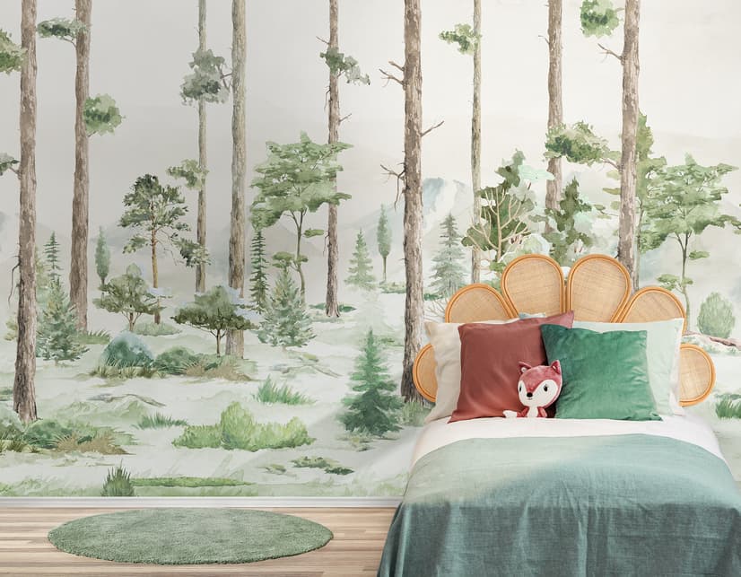 Papier peint aquarelle forêt arbres enfants