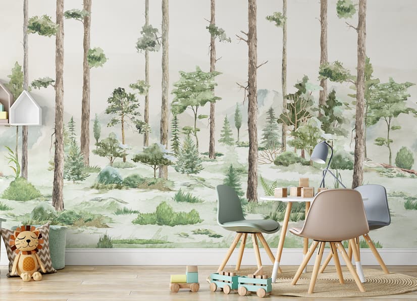 Kids Watercolor Forest Trees Wallpaper Mural