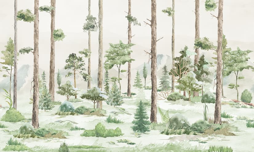 Kids Watercolor Forest Trees Wallpaper Mural