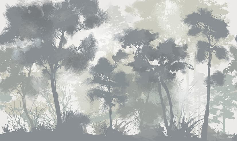 Monochrome Forest Silhouette Landscape Wallpaper Mural
