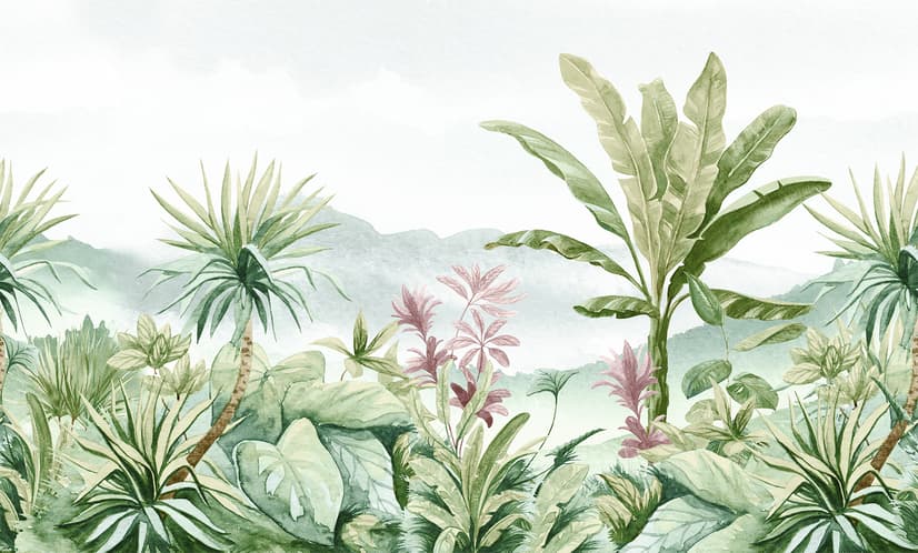 Tropical Forest Landscape and Banana Trees Wallpaper Mural