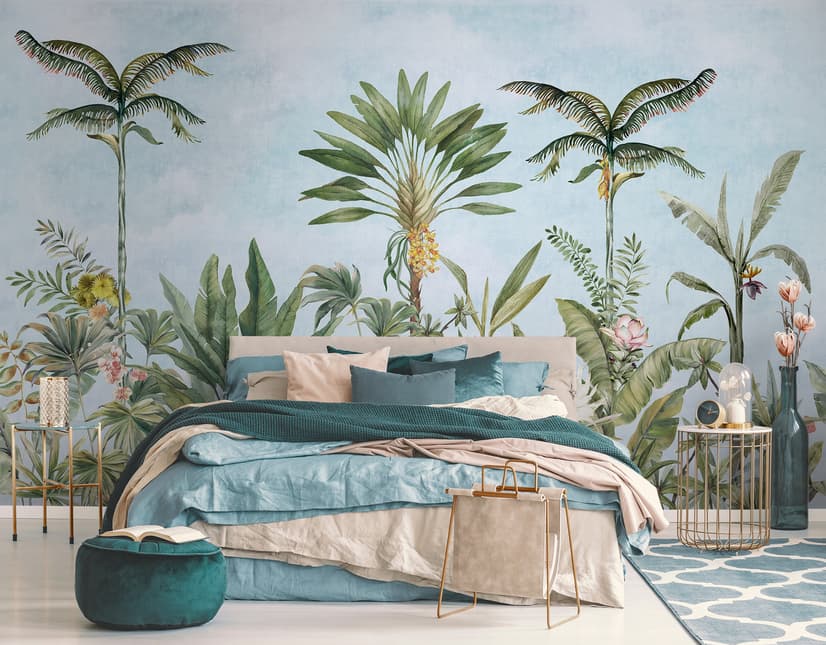 Watercolor Pink Tropical Chinoiserie Wallpaper Mural