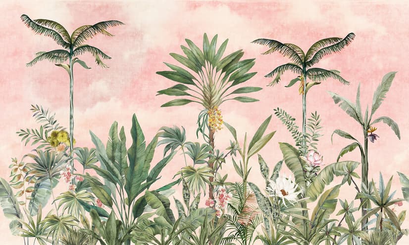 Watercolor Pink Tropical Chinoiserie Wallpaper Mural