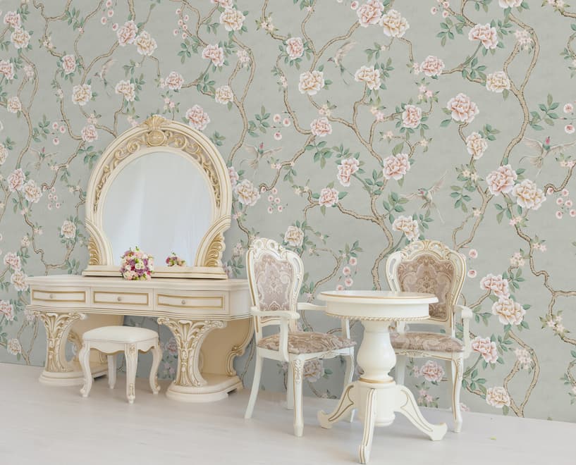 Soft Chinoiserie Peony Tree Blossom Art Wallpaper Mural