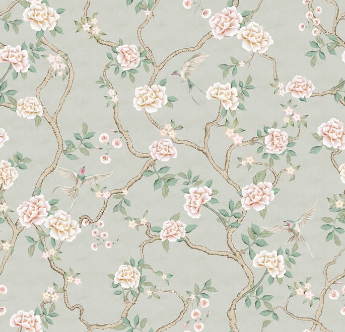 Soft Chinoiserie Peony Tree Blossom Art Wallpaper Mural