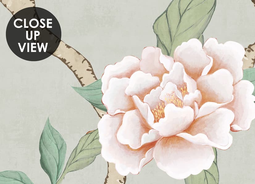 Soft Chinoiserie Peony Tree Blossom Art Wallpaper Mural