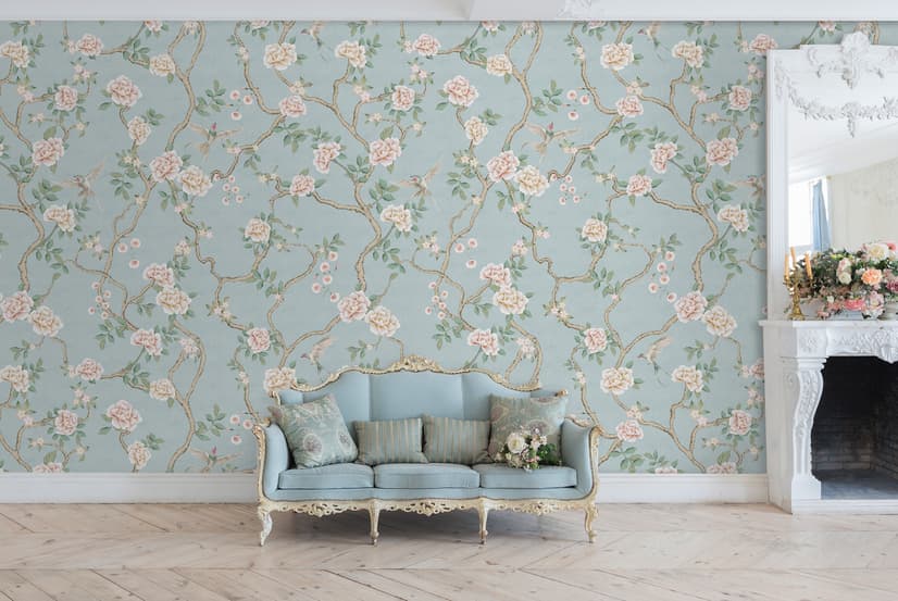 Soft Chinoiserie Peony Tree Blossom Art Wallpaper Mural