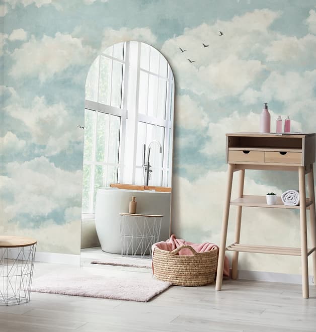 Abstract Clouds with Birds Wallpaper Mural