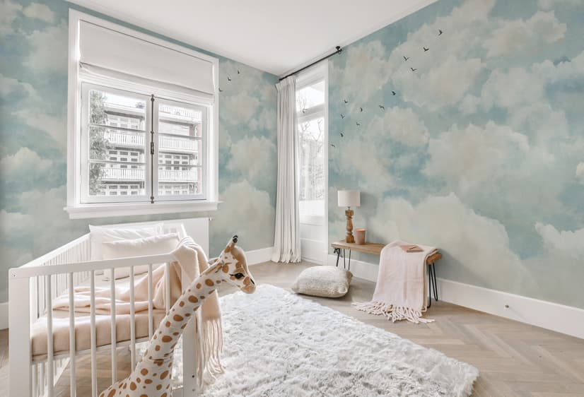 Abstract Clouds with Birds Wallpaper Mural