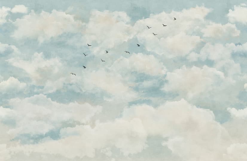 Abstract Clouds with Birds Wallpaper Mural