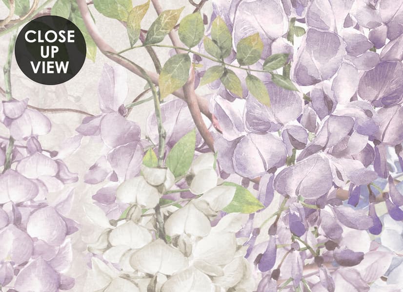 Watercolor Hanging Wisteria Flowers with Hummingbirds Wallpaper Mural 
