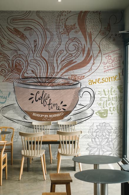 Vintage Coffee Cup Wallpaper Mural For Cafe and Restaurant
