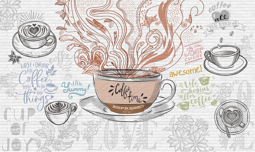 Vintage Coffee Cup Wallpaper Mural For Cafe and Restaurant