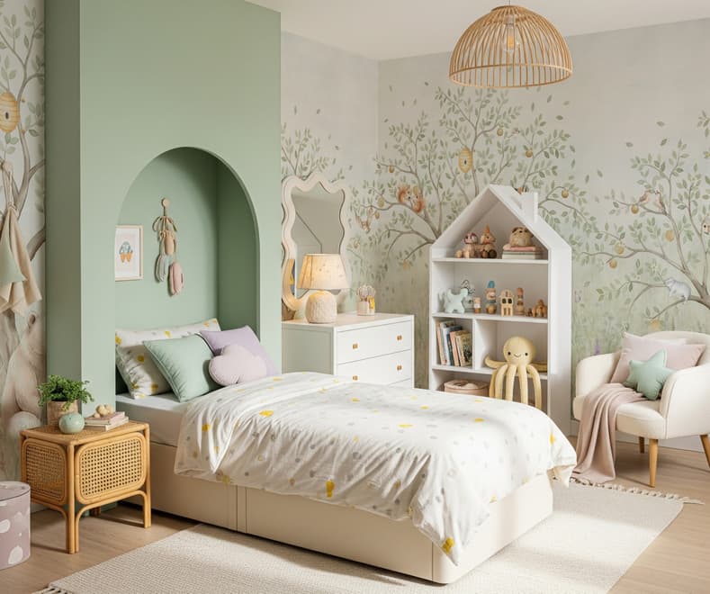 Kids Soft Pastel Forest Animals Wallpaper Mural