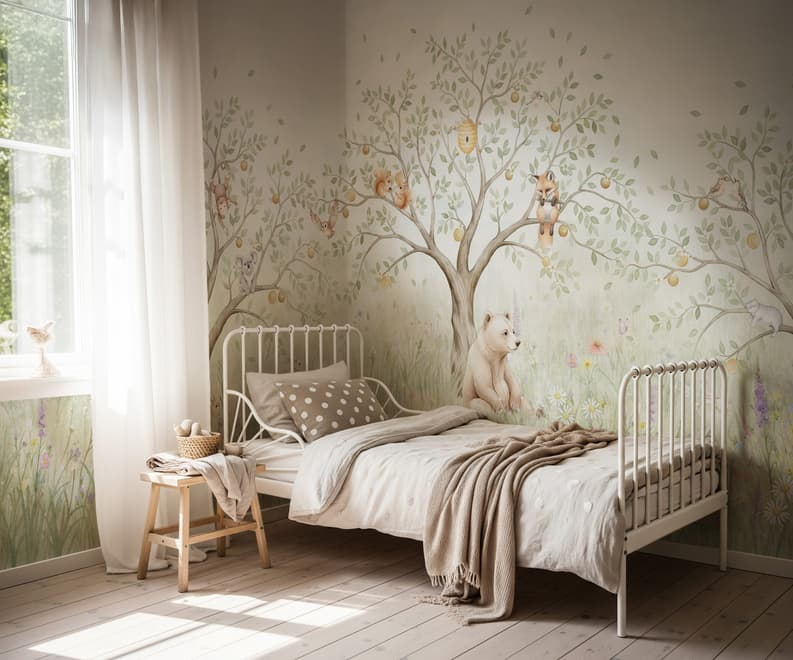 Kids Soft Pastel Forest Animals Wallpaper Mural