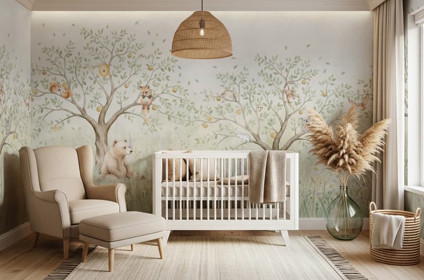 Kids Soft Pastel Forest Animals Wallpaper Mural