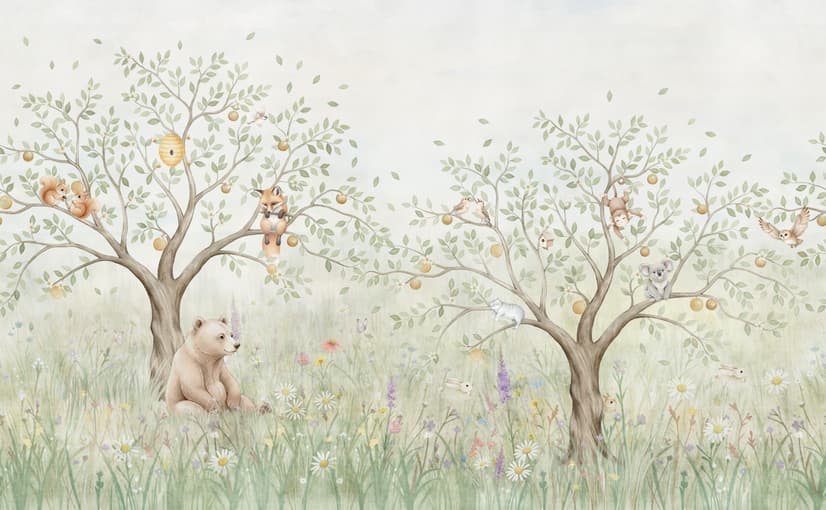 Kids Soft Pastel Forest Animals Wallpaper Mural