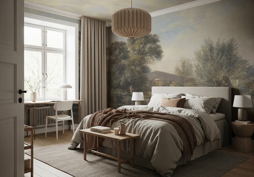 Rustic Riverside Landscape Wallpaper Mural